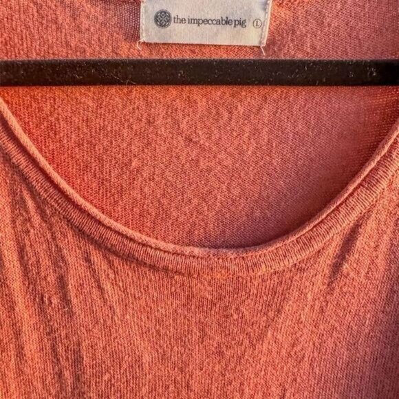 The Impeccable Pig Women's Burnt Orange Rust Linen Blend T-Shirt Round Neck L - Picture 2 of 7